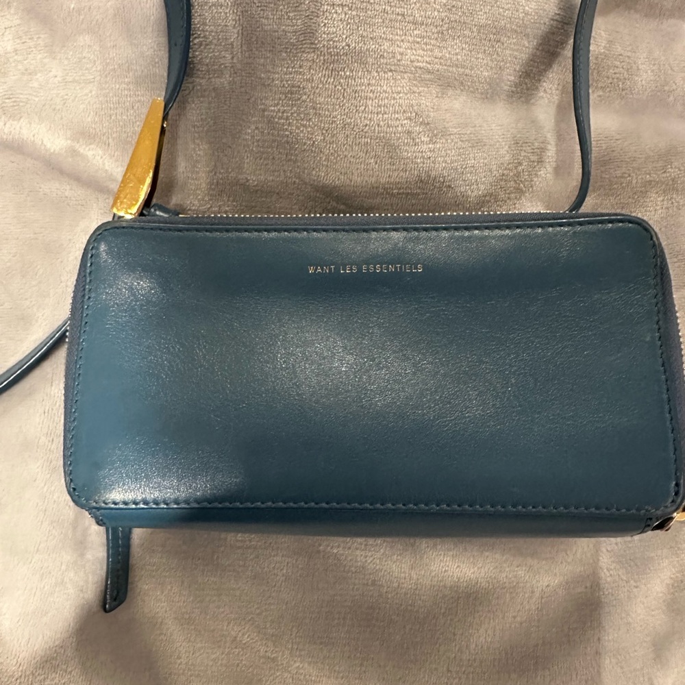 WANT Les Essentiels Teal Leather Crossbody Bag